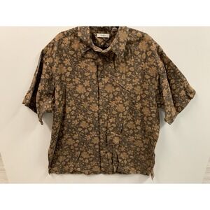 Turnbury Shirt Men XL Brown Gold Geometric Floral Short Sleeve Button